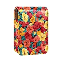 Yellow Pink Floral Lipstick Case Lipstick Box Holder with Mirror for Purse Pouch Bag, 9.5x2x7 cm/3.7x0.8x2.7 in