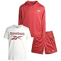 Reebok Boys' Active Shorts Set - 3 Piece Performance Mesh Hoodie Sweatshirt, Gym Shorts, and T-Shirt - Activewear Set (8-12)