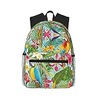 Tropical Plants And Parrots Print Backpack Casual Backpack Laptop Backpacks Travel Bag Work Computer Bag