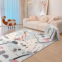59in x 71in x 0.4in Portable Double Sided Baby Play Mat XPE Foldable Cartoon Mats Home Indoor Thickened BPA Free Extra Large Waterproof Activity Crawling Mat for Babies/Children