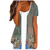 Womens Kimono Beach Cover Up Summer Vintage Floral Print Tops Short Sleeve Cardigans Casual Blouse T Shirt