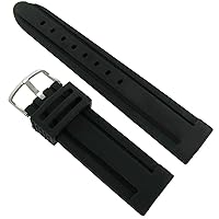 24mm Milano Trendy Silicone Black Waterproof Ribbed Edge Replacement Watch Band Strap