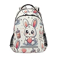 ALAZA Seamless Pattern Of Cute Rabbit with Heart and Bubble Milk Tea Background Backpacks Travel Laptop Daypack School Book Bag for Men Women Teens Kids
