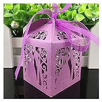 LPHZ914 50Pcs Pearlescent Colorful Wedding Candy Box Sweets Gift Favor Boxes with Ribbon Party Event Decoration Supplies Gifts (Color : Dark Purple)