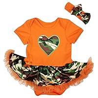 Petitebella Camo Heart Orange Bodysuit Camouflage Tutu Baby Dress Nb-18m