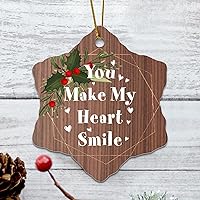 Personalized 3 Inch You Make My Heart Smile White Ceramic Ornament Holiday Decoration Wedding Ornament Christmas Ornament Birthday for Home Wall Decor Souvenir.