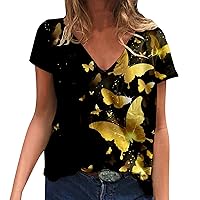 XJYIOEWT Shirts for Women Casual Long Sleeve Fashion Blouse for Women Fall 2021 Sexy V Neck Short Sleeve Floral Print S