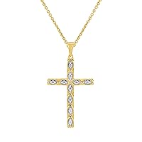 1/10 ct. T.W. Lab Grown Diamond (SI1-SI2 Clarity, F-G Color) and 14K Yellow Gold Plating Over Sterling Silver Cross Pendant with an 18 Inch Spring Ring Clasp Cable Chain