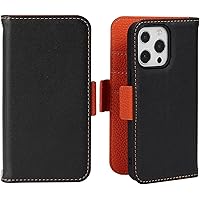 COOVS Wallet Case for iPhone 13, Magnetic Genuine Leather Case with Card Slot Kickstand and Camera Protection Wrist Strap Shockproof Flip Phone Case (Color : Preto)