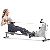 Sunny Health & Fitness Compact Folding Magnetic Rowing Machine with 43 Inch Slide Rail, 285 LB Max Weight, Synergy Power Motion, LCD Digital Monitor, Super Quiet & Smooth, and Ergonomic Foot Pedals