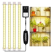 Mosthink LED Grow Light Strips for Indoor Plants Full Spectrum, 4 Packs Grow Light with Auto Timer 3/6/12H, Dimmable Sunlike Grow Lamp for Indoor Greenhouse,Seedling,432 LEDs (16 Inches)
