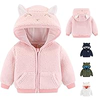 Newborn Infant Baby Boys Girls Cartoon Fleece Hooded Jacket Coat with Ears Warm Todder Kids Outwear Coat Zipper Up 0-6Y