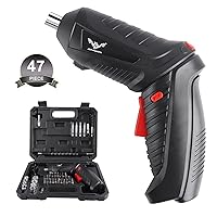 Black Electric Screwdriver, 3.6V Cordless Screwdriver Rechargeable with 44pcs Screwdriver Bit Set, Front LED Light, Flexible Shaft, Micro USB, Carrying Case, Easy for Small Home Projects