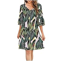 Women Summer Dresses Ruffle Layered Half Sleeve Casual Dress Fashion Comfy Swing Solid/Print Knee Length Beach Dress