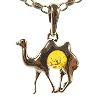 BALTIC AMBER AND STERLING SILVER 925 CAMEL PENDANT NECKLACE - 14 16 18 20 22 24 26 28 30 32 34