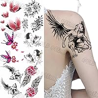 Black Wing Devil Temporary Tattoos For Women Girls Realistic Rose Flower Tattoo Stickers Sexy Arm Back Tatoos