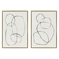 Sylvie Sylvie Modern Circles and Going in Circles Framed Linen Textured Canvas Wall Art Set by Teju Reval of SnazzyHues, 2 Piece 23x33 Gold Abstract Art Prints for Wall