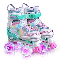 SULIFEEL Rainbow Unicorn 4 Size Adjustable Light up Roller Skates for Girls Boys for Kids