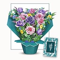 eGoHi Paper Flower Bouquet Card, Pop Up Cards, 11 inches with Note Card and Envelope - Mixed Roses