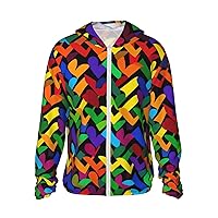 UPF 50+ Gay Pride Rainbow Print Sun Protection Hoodie Jacket Full Zip Long Sleeve Sun Shirt
