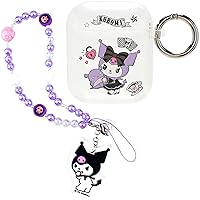 iFace Kuromi Beaded Charm Wrist Strap + AirPods 1/2 Clear Glitter Case
