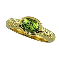 Carillon Certified Peridot Oval Shape Natural Earth Mined Gemstone 925 Sterling Silver Ring Anniversary Jewelry (Yellow Gold Plated) for Women & Men