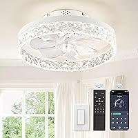 Ceiling Fans with Lights, Low Profile Ceiling Fan with Light and Remote, Flush Mount Ceiling Fan, Reversible, Dimmable, Noiseless, 15.7 inch Small Ceiling Fans for Bedroom, Indoor Use - White
