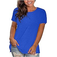 Women's Summer Oversized T Shirts Crewneck Short Sleeve Loose Fit Tee Solid Color Plus Size Tops Casual Workout Blouse