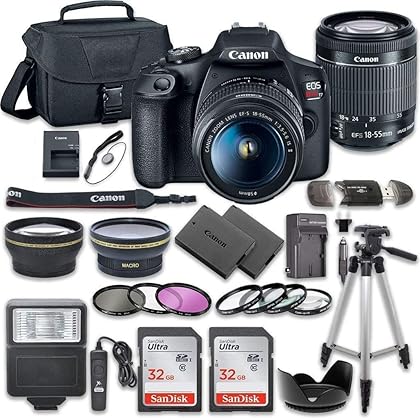 Canon EOS Rebel T7 DSLR Camera Bundle with Canon EF-S 18-55mm f/3.5-5.6 is II Lens + 2pc SanDisk 32GB Memory Cards + Accessory Kit (Renewed)