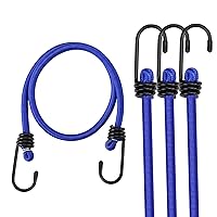 WORKPRO 24 Inch Bungee Cord with Hooks, 4 Pack Superior Rubber Heavy Duty Straps Strong Elastic Rope for Outdoor Tent, Luggage Rack, Camping, Cargo, RV, Bike, Transporting, Storage, Blue
