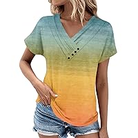 Summer Tops for Women Pattern for Women V-Neck Short Sleeve Comfy Womens Tops Oversized Tshirts Basic Shirts