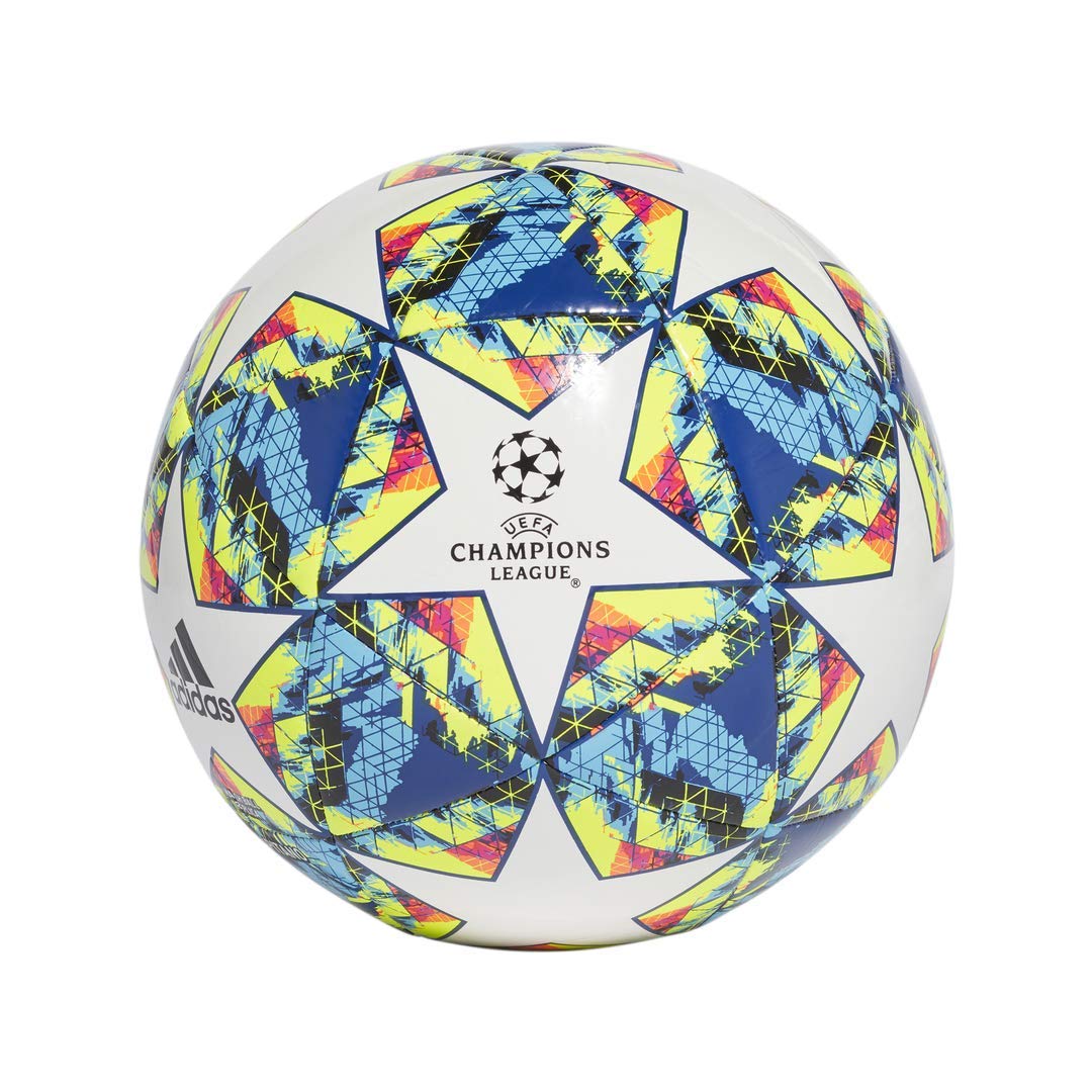 adidas UCL Finale 19 Capitano Soccer Ball Top:White/Bright Cyan/Solar Yellow/Shock Pink Bottom:Coll