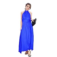 Indian Women's Long Dress Royal Blue Frock Suit Helter Neck Tunic Nice Maxi Dress Plus Size