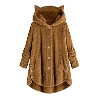 SNKSDGM Women Fuzzy Fleece Jackets 2023 Fall Winter with Hood Button Down Warm Faux Fur Utility Quilted Parka Coat Outerwear