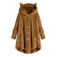 SNKSDGM Women's Winter Sherpa Fleece Jacket Coat Full Zip Faux Fur Fuzzy Long Sleeve Fluffy Fleece Hooded Sweatshirt Outwear