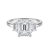 Diamond Wish IGI Certified 1 3/4 to 2 1/3 Carat Emerald Cut Lab Grown Diamond Hidden Ribbon Halo Three Stone Engagement Ring for Women in 14k Gold (E-F, VS-SI, cttw) Wedding Promise Ring Size 4 to 9