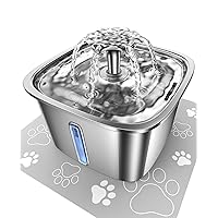 Veken Innovation Award Winner Stainless Steel Cat Water Fountain, 95oz/2.8L Automatic Pet Fountain Dog Water Dispenser with Replacement Filters & Silicone Mat for Cats, Dogs, Multiple Pets (Silver)