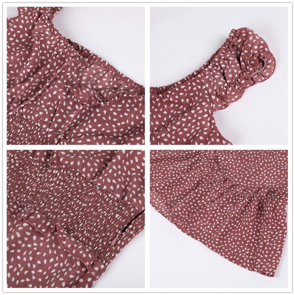YOBECHO Women's Summer Ruffle Sleeve Sweetheart Neckline Printing Dress Mini Dress