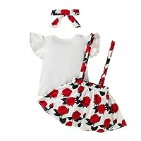 Cute Outfits for Teen Boys Kids Girls Infant Soild Short Sleeves Ribbed Top Flower Floral Matching Long (Red, 2-3 Years)