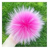 homeemoh 5.9 Inch Fluffy Faux Fur Pom Pom Balls Furry Pompoms with Snap Button for Knitting Hat Shoes Bag Charm Scarves Decoration (Raccoon - Rose Red)