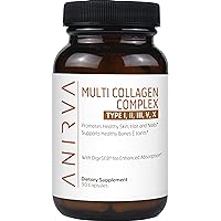 ANIRVA Multi Collagen Complex - Type I, II, III, V, X - Collagen Supplement for Anti-Aging, Healthy Joints, Hair, Skin and Nails