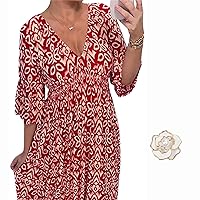 Janisie Bohemian Dress, Janisie - Bohemian Casual Print v-Neck Shirred Waist Long Dress, Floral Dresses for Women 2024