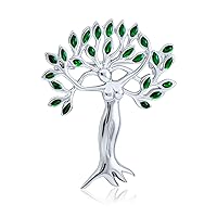 Native American Style Green Leaves Tree Of Life Goddess Protection Of Nature Mother Earth Brooch Pin Western Jewelry For Women .925 Sterling Silver