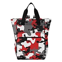 Red Grey Camouflage Diaper Bag Backpack for Baby Girl Boy Large Capacity Baby Changing Totes with Three Pockets Multifunction Travel Diaper Bag for Picnicking Shopping Travelling