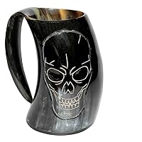 5MoonSun5's VIKING DRINKING HORN MUG Handcrafted Ox Cup Goblet - Drink Mead & Beer Like Game of Thrones With This Large Ale Stein - A Perfect Present For Real Men traditionally craft skull (HBM-SKL16)