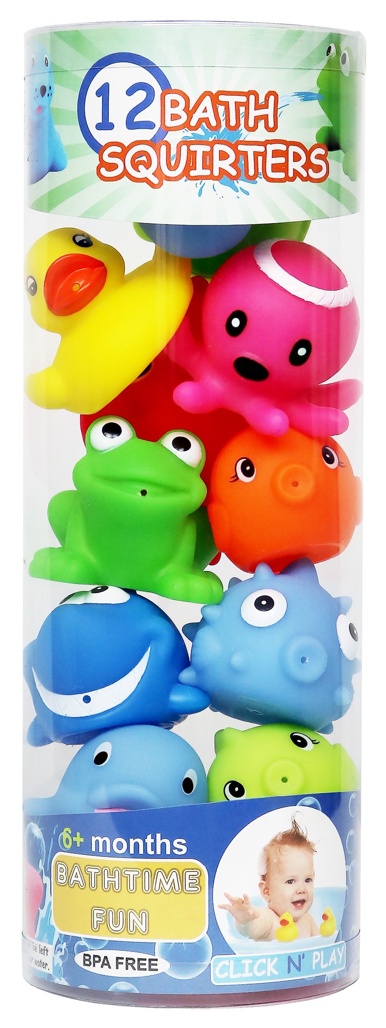 Click N' Play Assorted Colorful Bath Squirters for 6 months to 999 months (12 Pack)