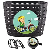7.9x5x6 Girls Bike Basket for Kids Inch Including Kids Bike Bell, Stickers and Straps Cute Bike Accessories for Boys Girls, Total 13PCS/Set
