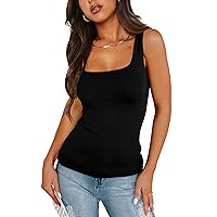 XIEERDUO Womens Square Neck Fitted Tank Tops Double Layer Seamless Slim Fit Shirts 2024 Basic Spring Summer