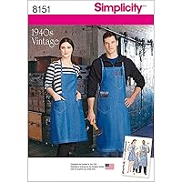 Simplicity 8151 1940's Fashion Vintage Apron Sewing Pattern, Black,blue