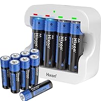 Hixon 12-Pack AA Rechargeable Lithium 1.5V Batteries with Charger,3500mWh high Capacity,1600 Cycles,Max 3A Discharge Current